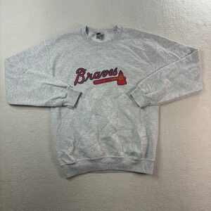 Atlanta Braves Crewneck Sweatshirt Mens Small Gray Gildan Heavy Pullover MLB Y2K